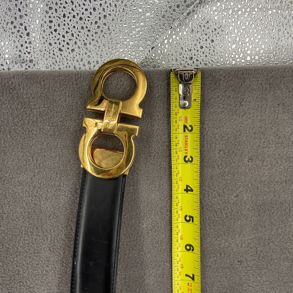 Salvatore Ferragamo Gancini Belt Mens 33 Black Calfskin Gold Tone Buckle 5 Hole - Picture 11 of 14